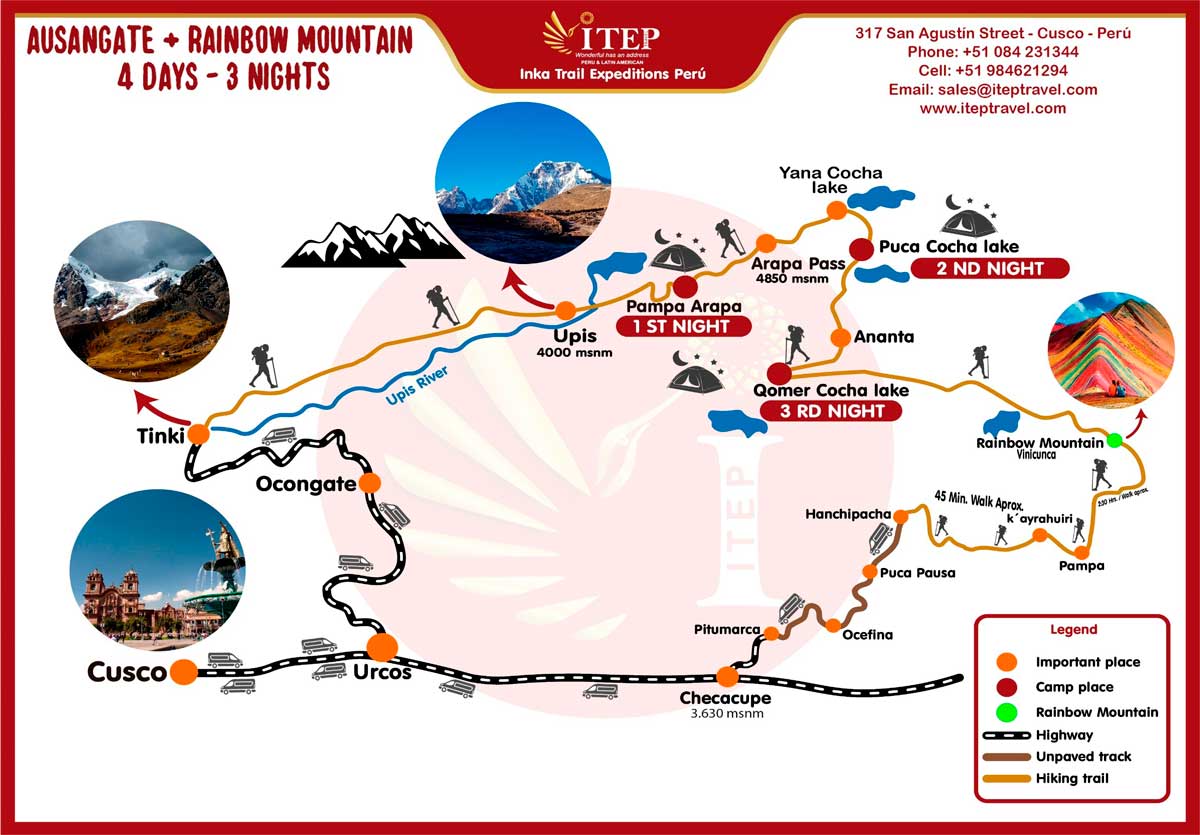 Map - Day 4: Qomer Qocha – Rainbow Mountains – Cusco